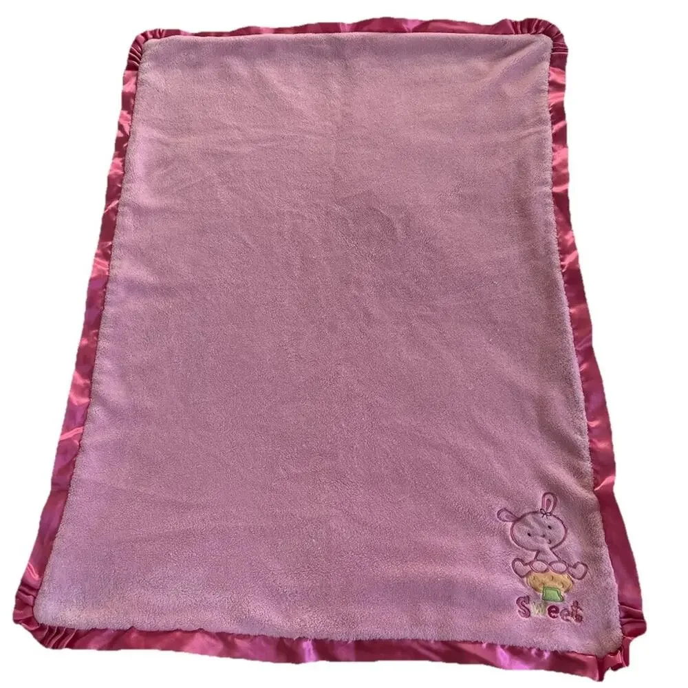 Little Wonders Sweet Pink Bunny Baby Security Blanket Mushroom Plush Satin Trim